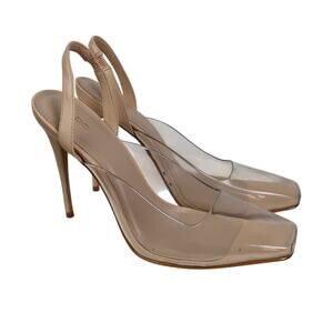 Aldo Clear Acrylic Lucite PVC Vinyl and Nude Leather Square Toe Pumps Heels 8
